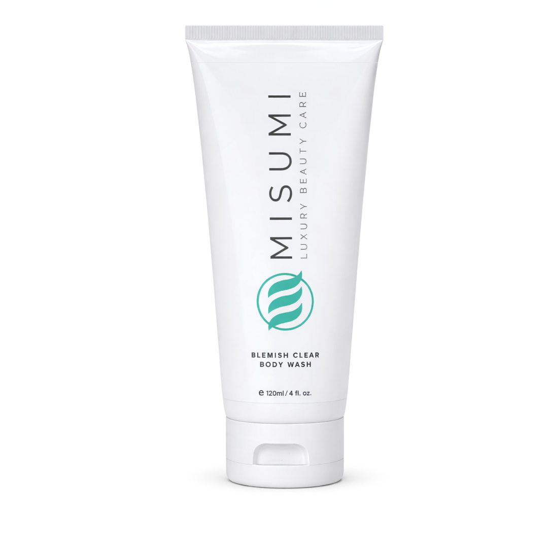 MISUMI Blemish Clear Body Wash (120ml) tube with luxury beauty care branding, shown in a clean white background.