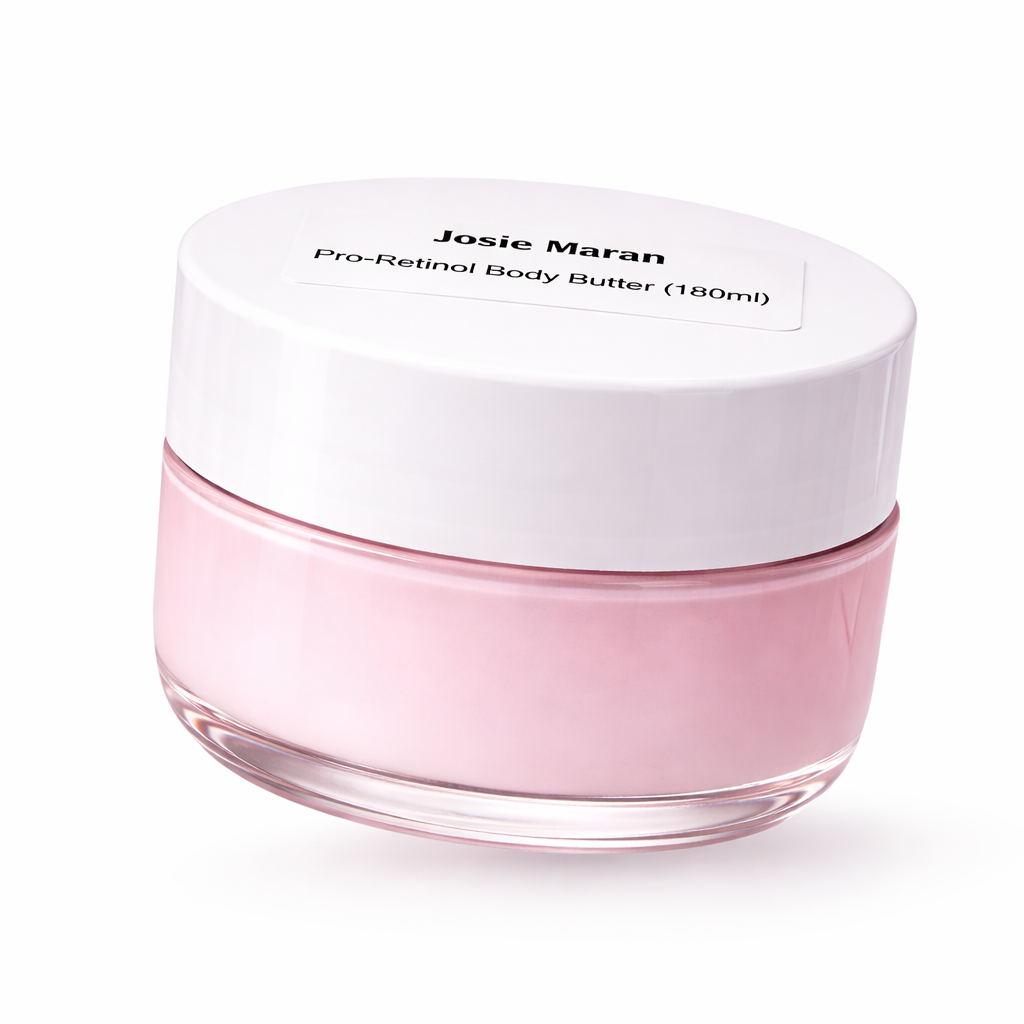angled view josie maran pro retinol body butter jar 180ml moisturizing glow cream