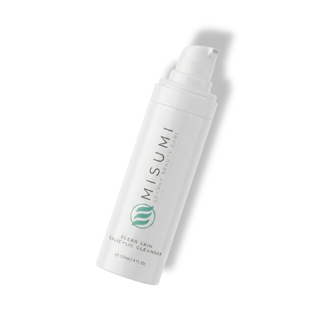 Misumi Clear Skin Salicylic Cleanser 120ml bottle, white pump dispenser, triple-acid formula for acne-prone and oily skin
