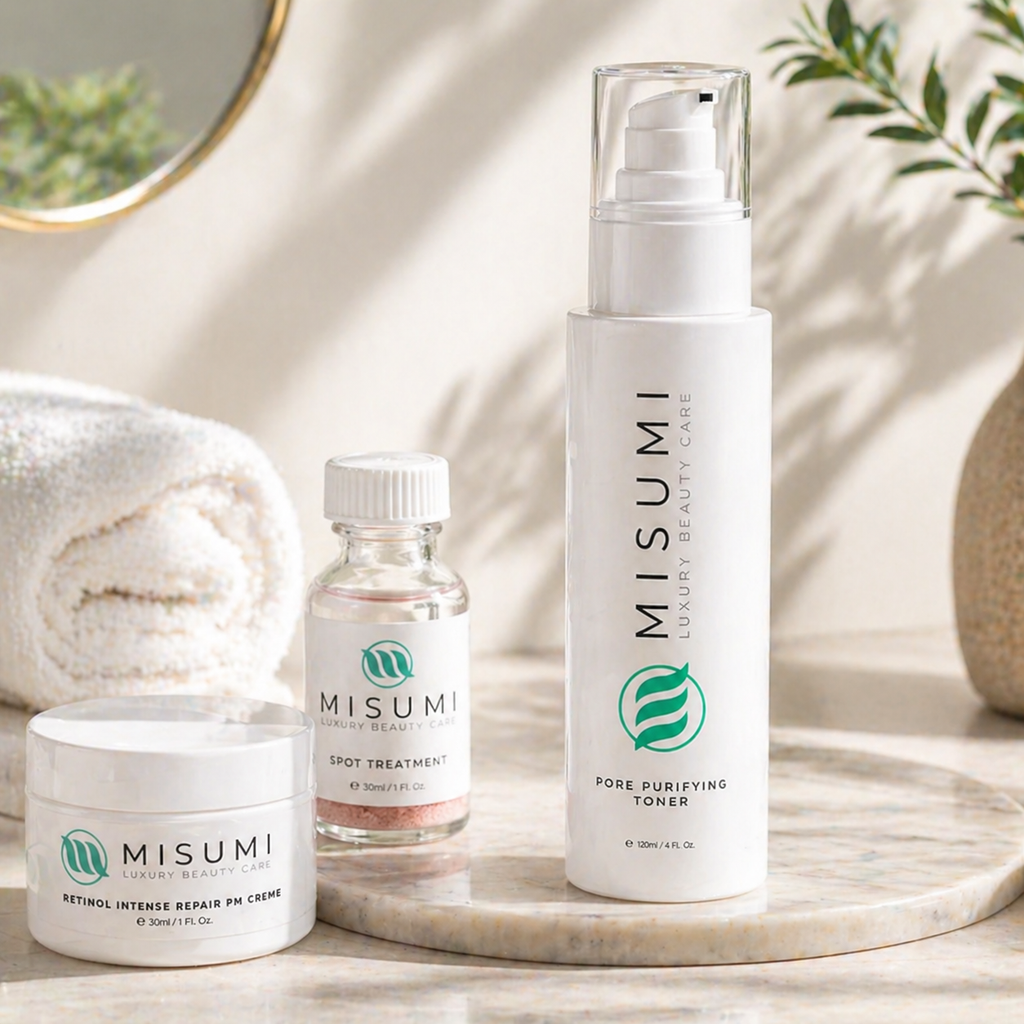 Cruelty-free and alcohol-free skincare badges for MISUMI Pore Purifying botanical toner.