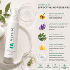 MISUMI alcohol-free toner styled with fresh lavender sprigs, sage leaves, and lemon peel.